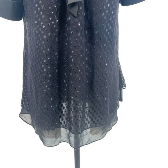 Diane von Furstenberg Miki Black Swiss Dot Bow Neck Silk Top Size 4‎ - Picture 3 of 8